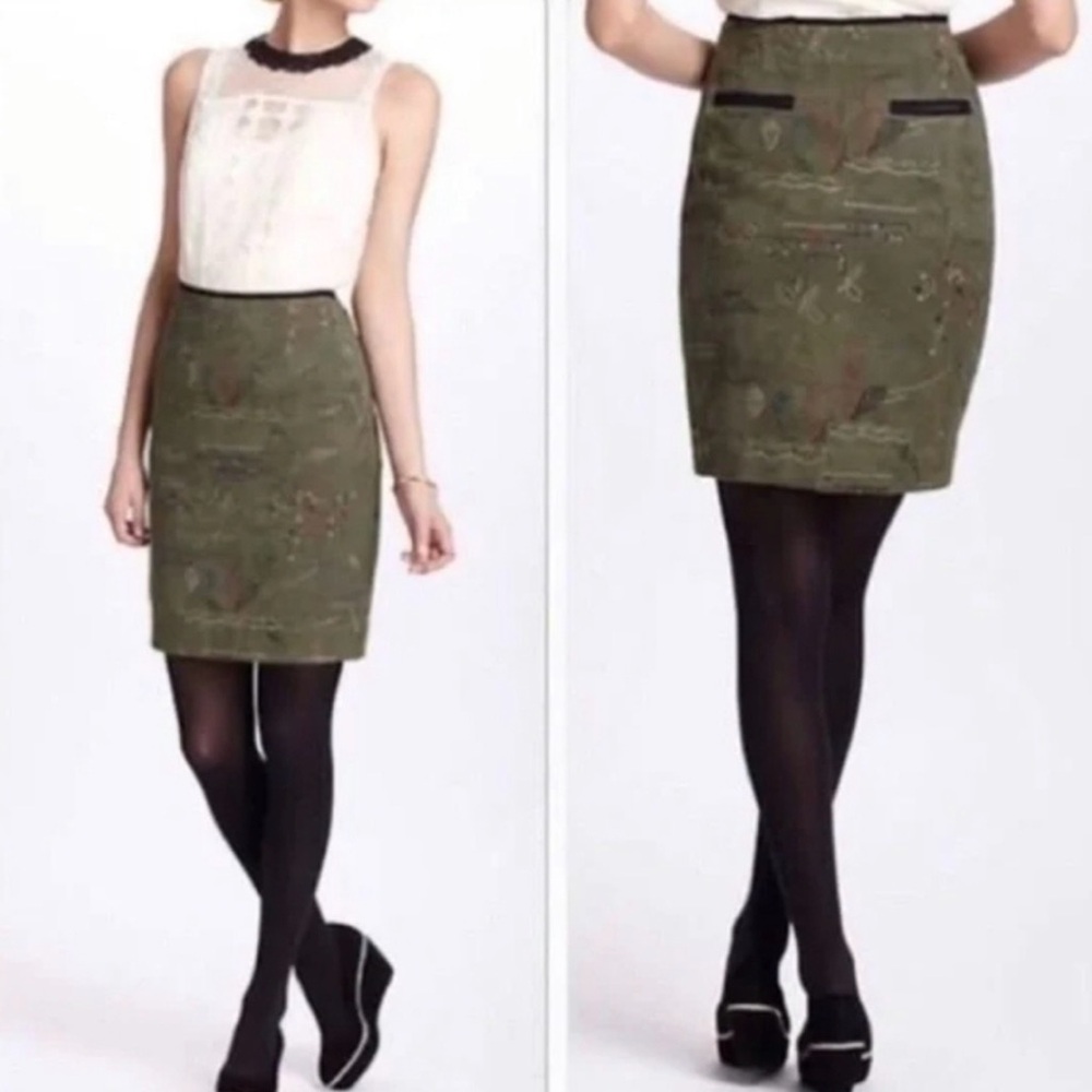 Anthropologie Meadow Rue Embroidered Pencil Skirt